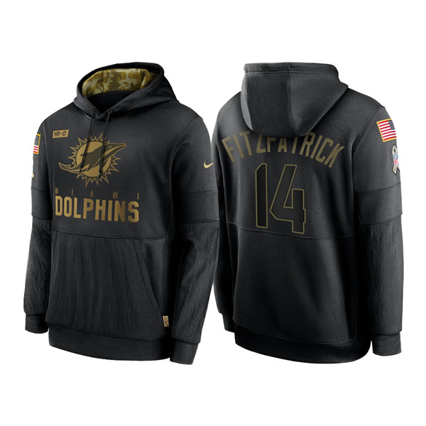 Men's Miami Dolphins #14 Ryan Fitzpatrick 2020 Black Salute to Service Sideline Performance Pullover Hoodie
